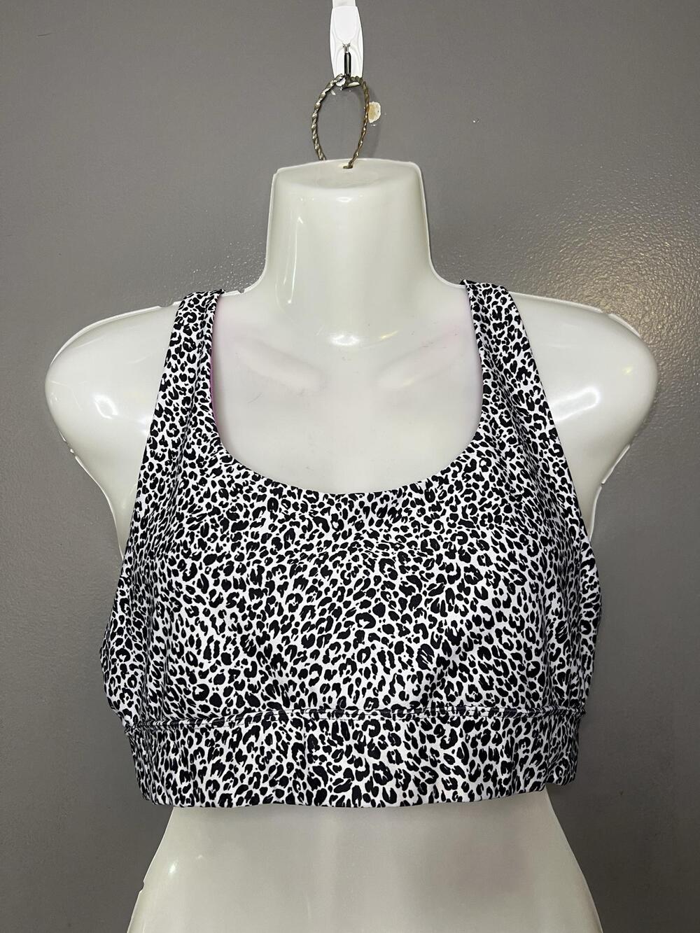 Juicy Couture Sports Bra Womens Large White Leopard Print Racerback Keyhole